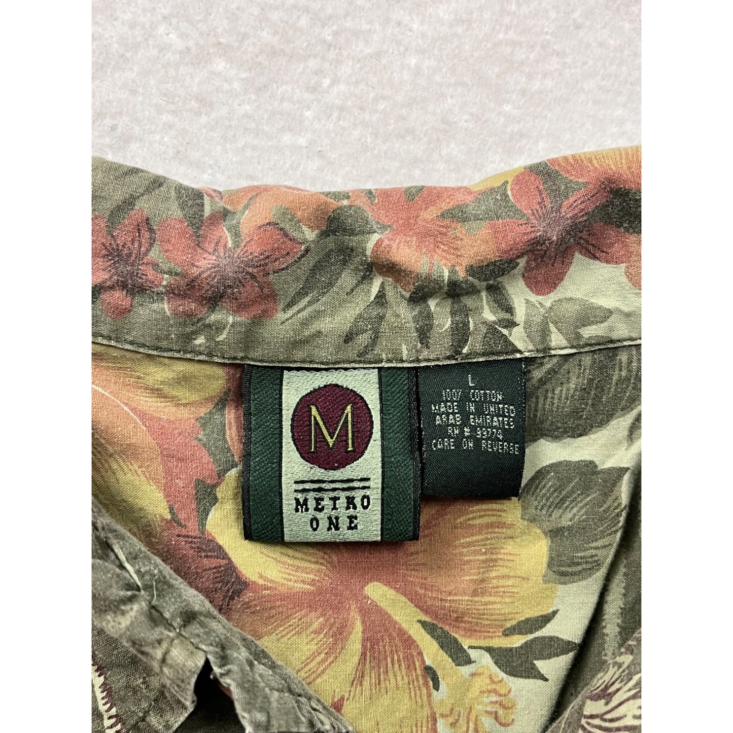 Vintage Metro One Green Hawaiian Button-Up Shirk Mens Size L #8902