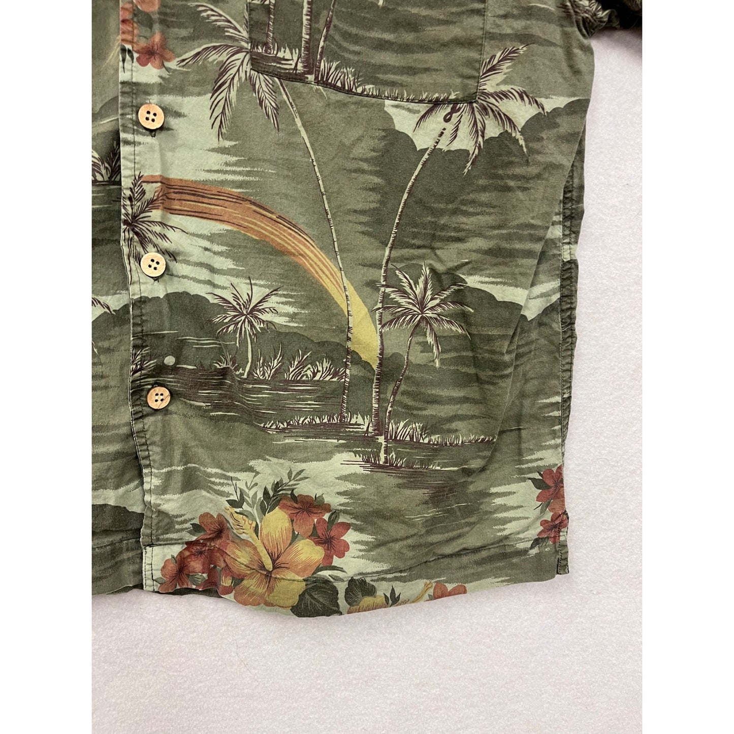 Vintage Metro One Green Hawaiian Button-Up Shirk Mens Size L #8902