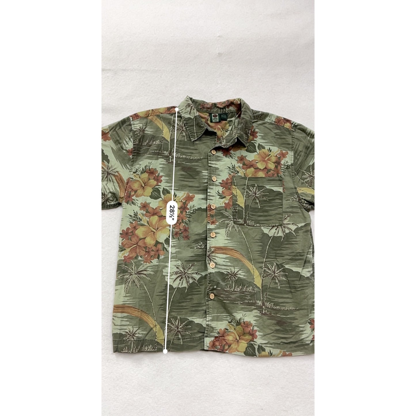 Vintage Metro One Green Hawaiian Button-Up Shirk Mens Size L #8902