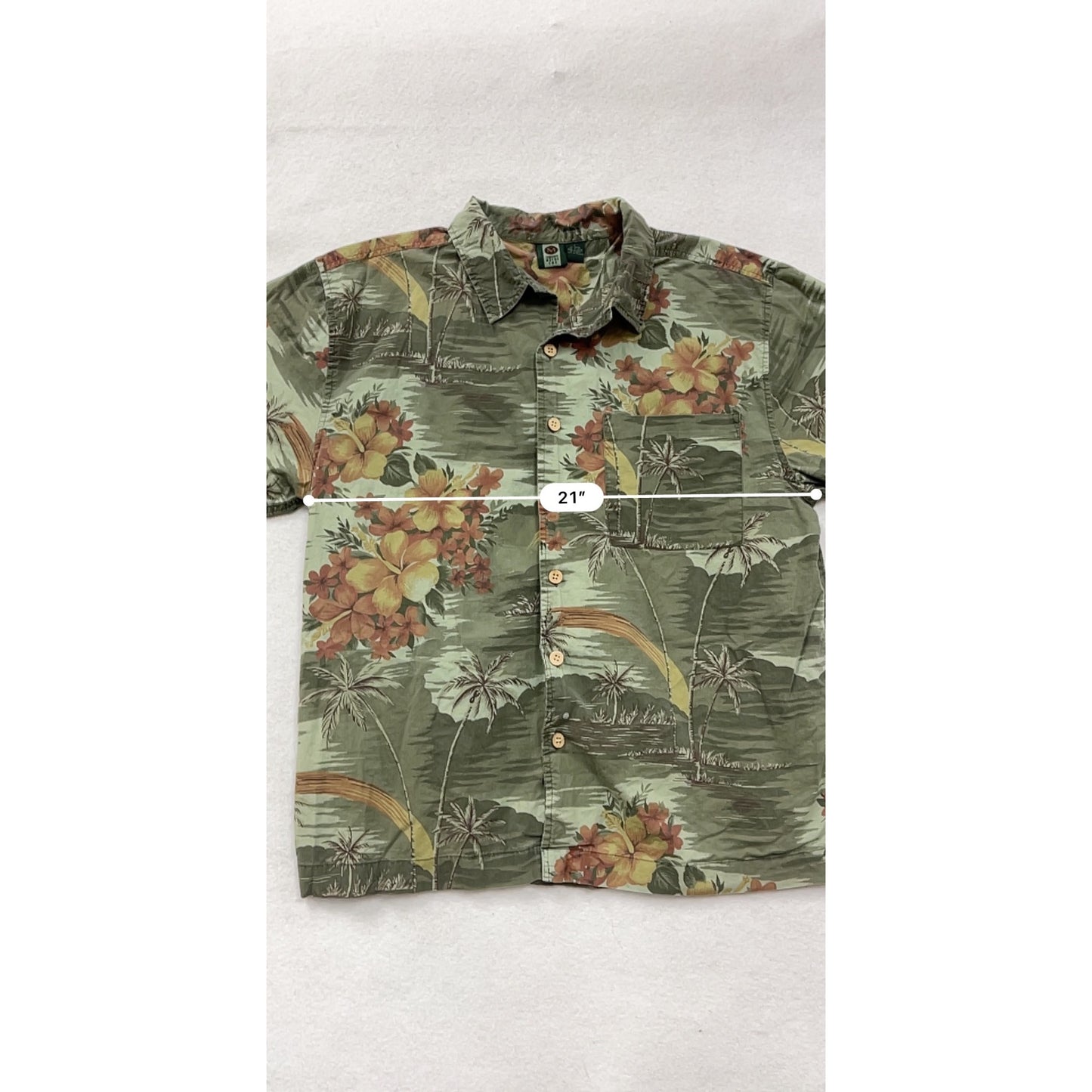 Vintage Metro One Green Hawaiian Button-Up Shirk Mens Size L #8902