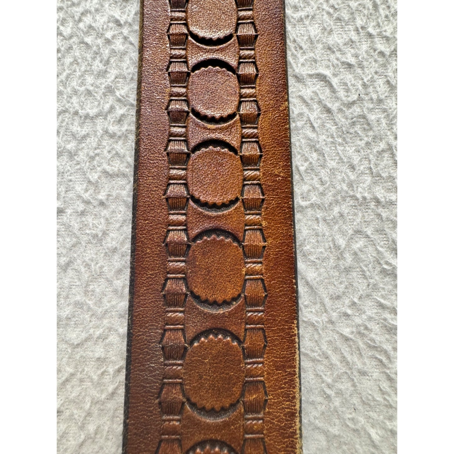 Vintage Artisan Leather Belt With Unique Sculptural Medallion Clasp 78B