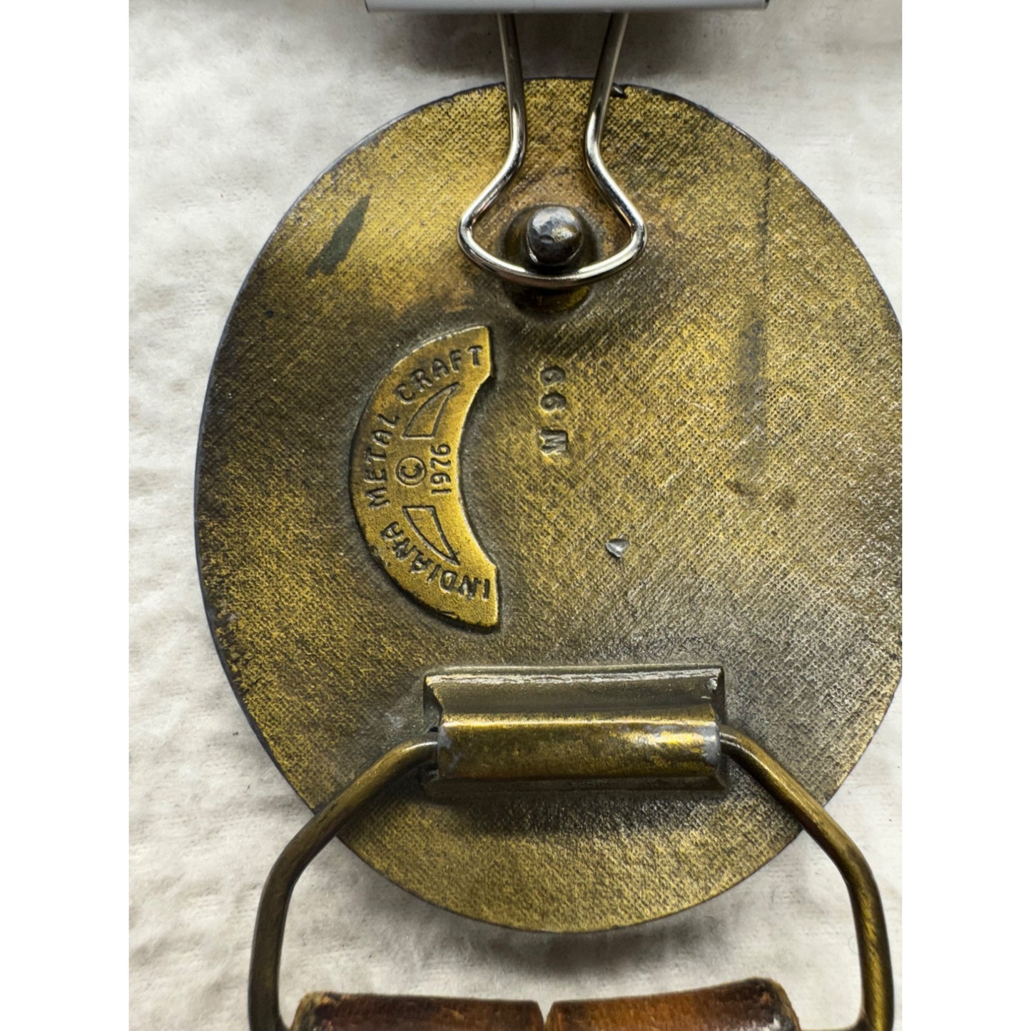 Vintage Artisan Leather Belt With Unique Sculptural Medallion Clasp 78B