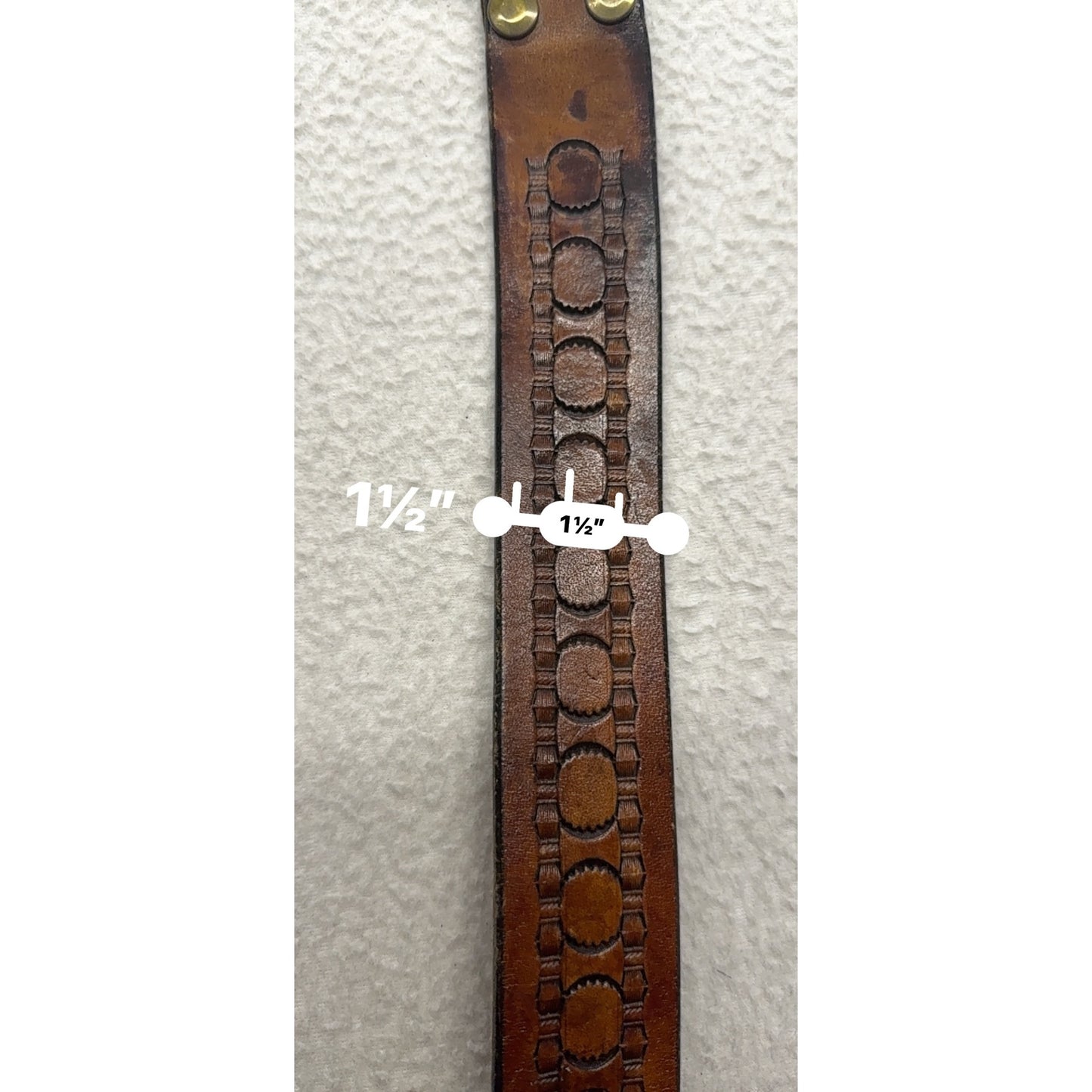 Vintage Artisan Leather Belt With Unique Sculptural Medallion Clasp 78B