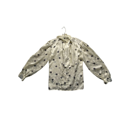 Michelle Stuart Vintage Ivory Blouse With Black Geometric Print #7106
