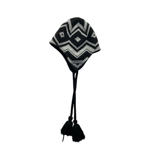 Youth Columbia Knit Earflap Beanie Hat Black & Gray Chevron Pattern #7063