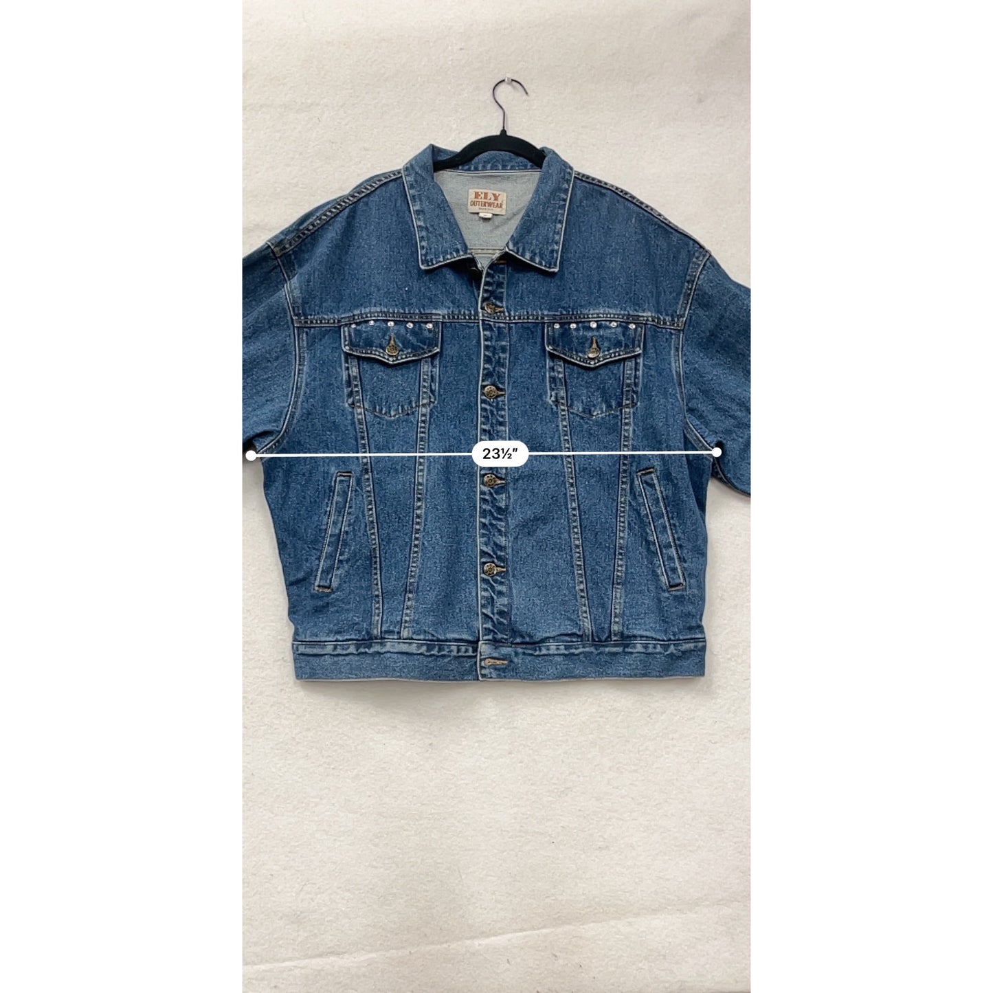 Womens XL Ely Outerwear Blue Denim Jacket With Button Front #56A