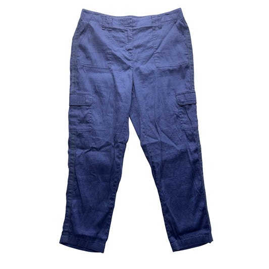 Chicos Blue Linen-Blend Cargo Pants Size 2 Crop With Pockets 458B