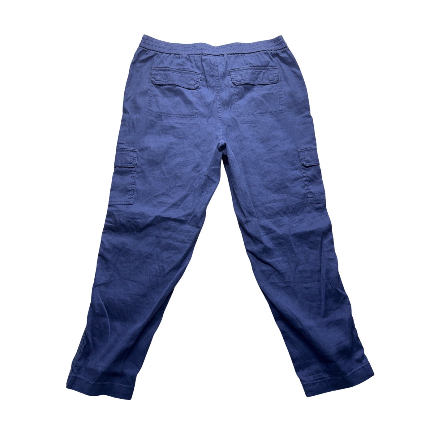 Chicos Blue Linen-Blend Cargo Pants Size 2 Crop With Pockets 458B