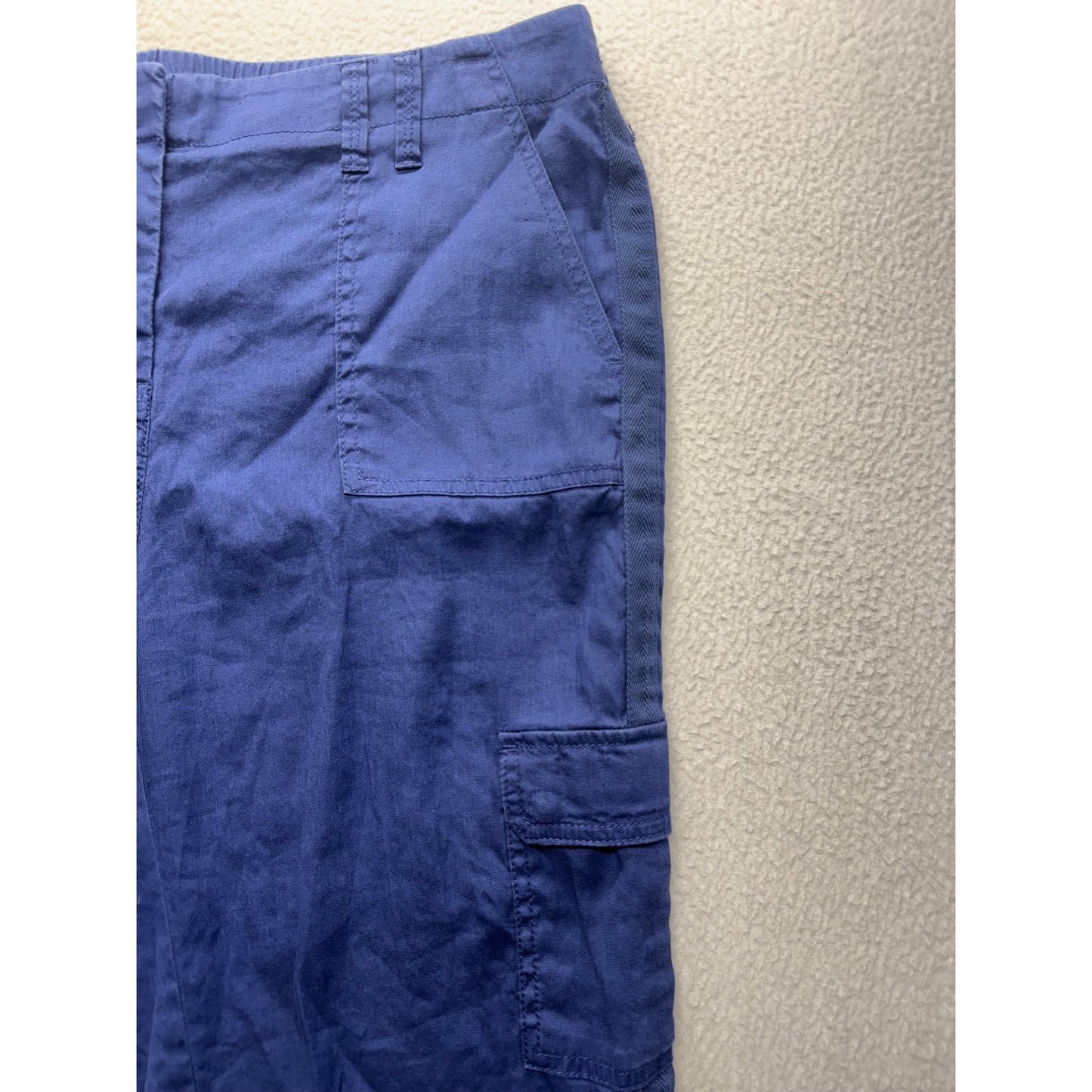 Chicos Blue Linen-Blend Cargo Pants Size 2 Crop With Pockets 458B