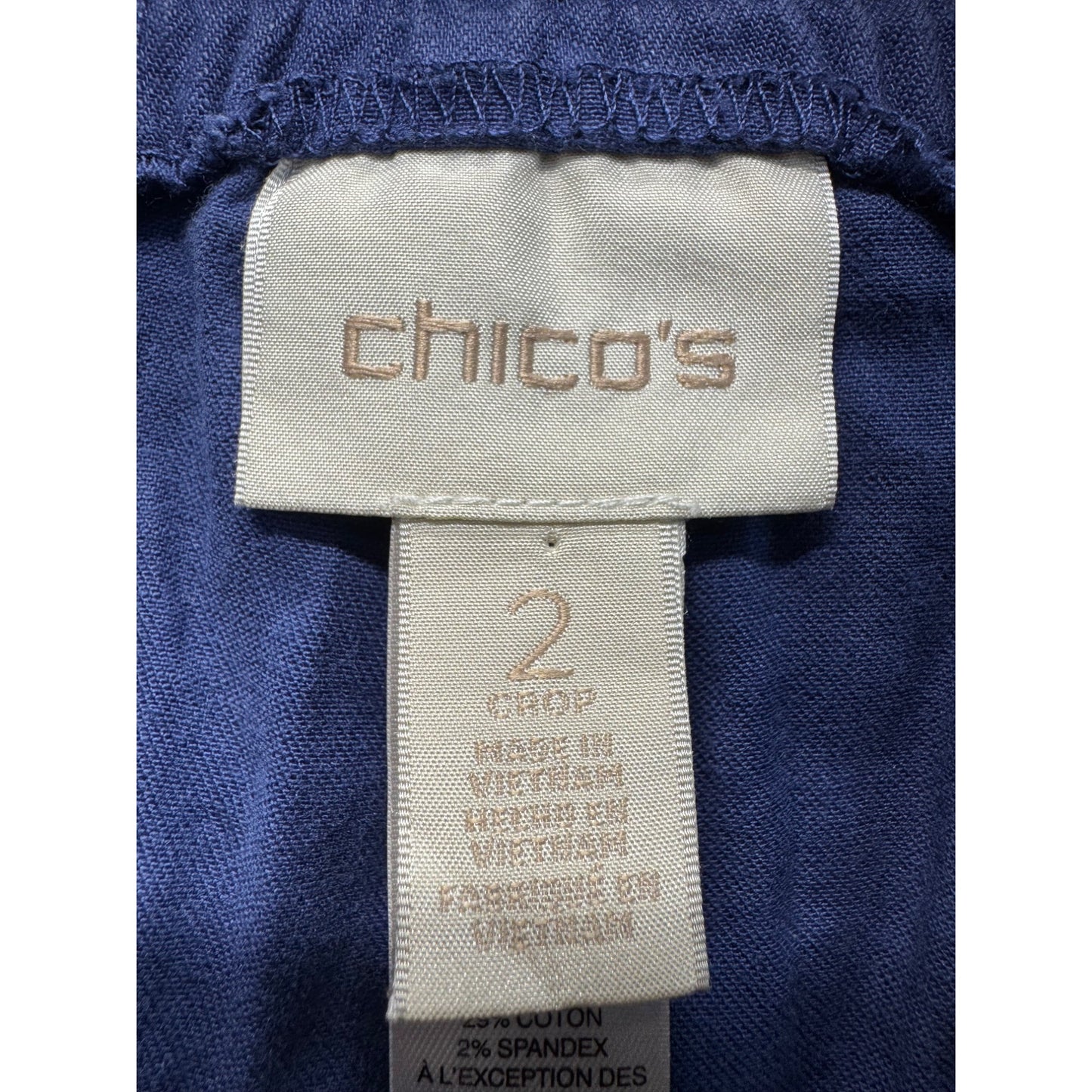 Chicos Blue Linen-Blend Cargo Pants Size 2 Crop With Pockets 458B