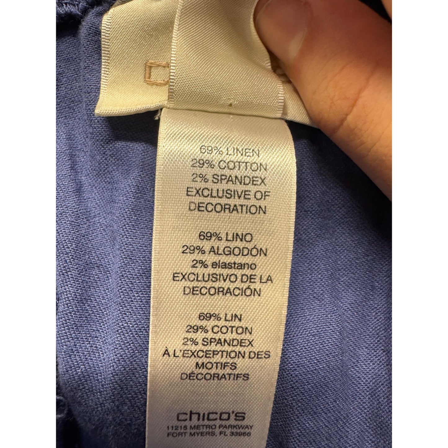 Chicos Blue Linen-Blend Cargo Pants Size 2 Crop With Pockets 458B