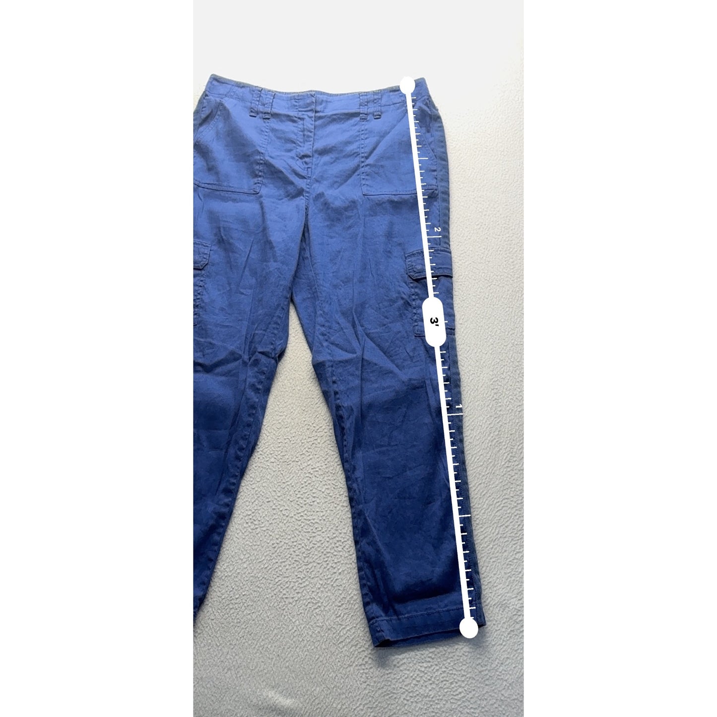 Chicos Blue Linen-Blend Cargo Pants Size 2 Crop With Pockets 458B