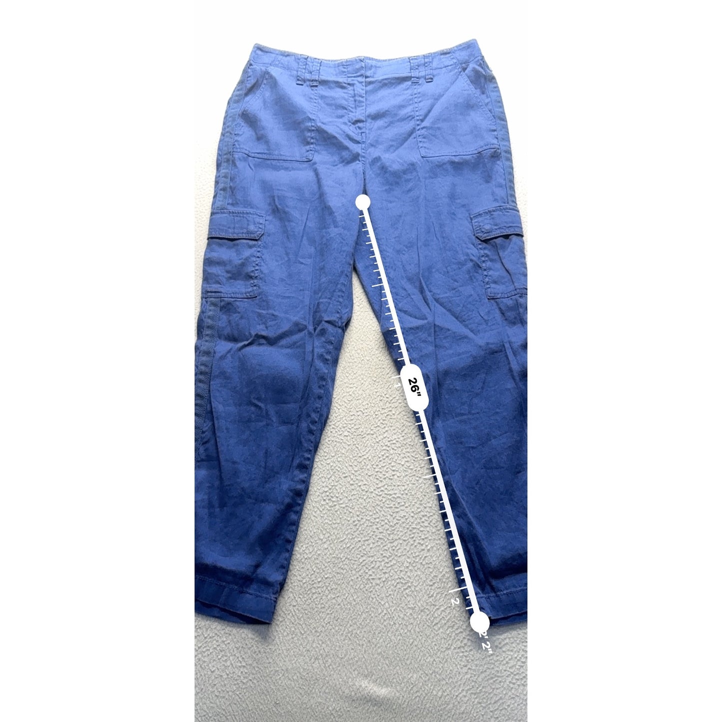 Chicos Blue Linen-Blend Cargo Pants Size 2 Crop With Pockets 458B