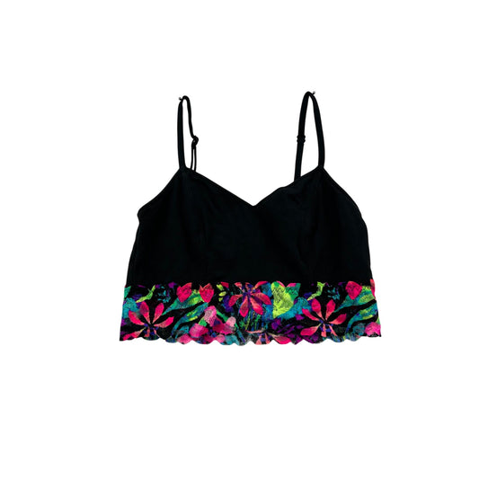 Pink Victorias Secret Lace Trim Bralette Black Floral Adjustable Straps #6442