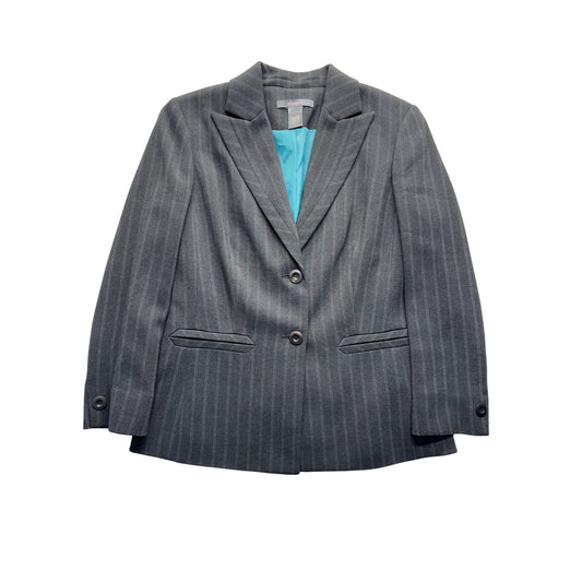 Liz Claiborne Gray Pinstripe Blazer Jacket Petite 4 Two-Button Pockets #9416