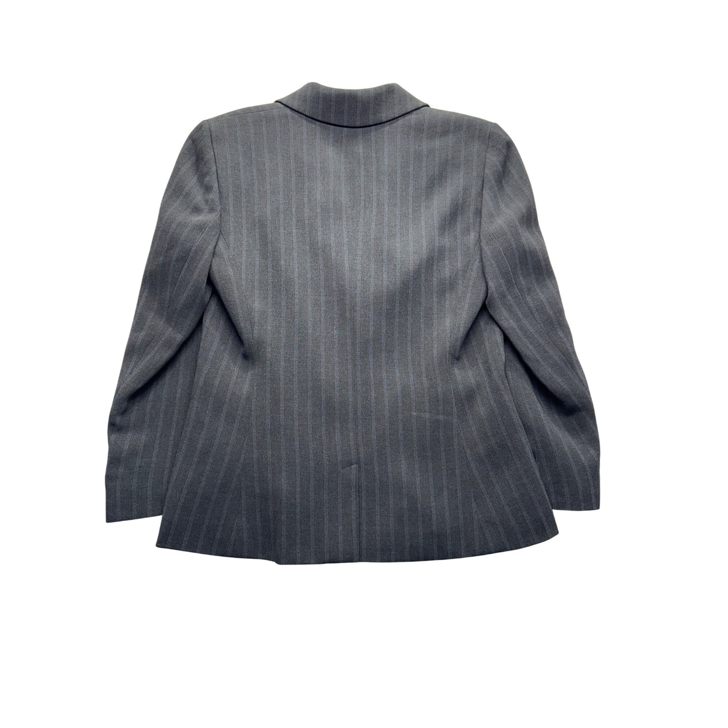 Liz Claiborne Gray Pinstripe Blazer Jacket Petite 4 Two-Button Pockets #9416