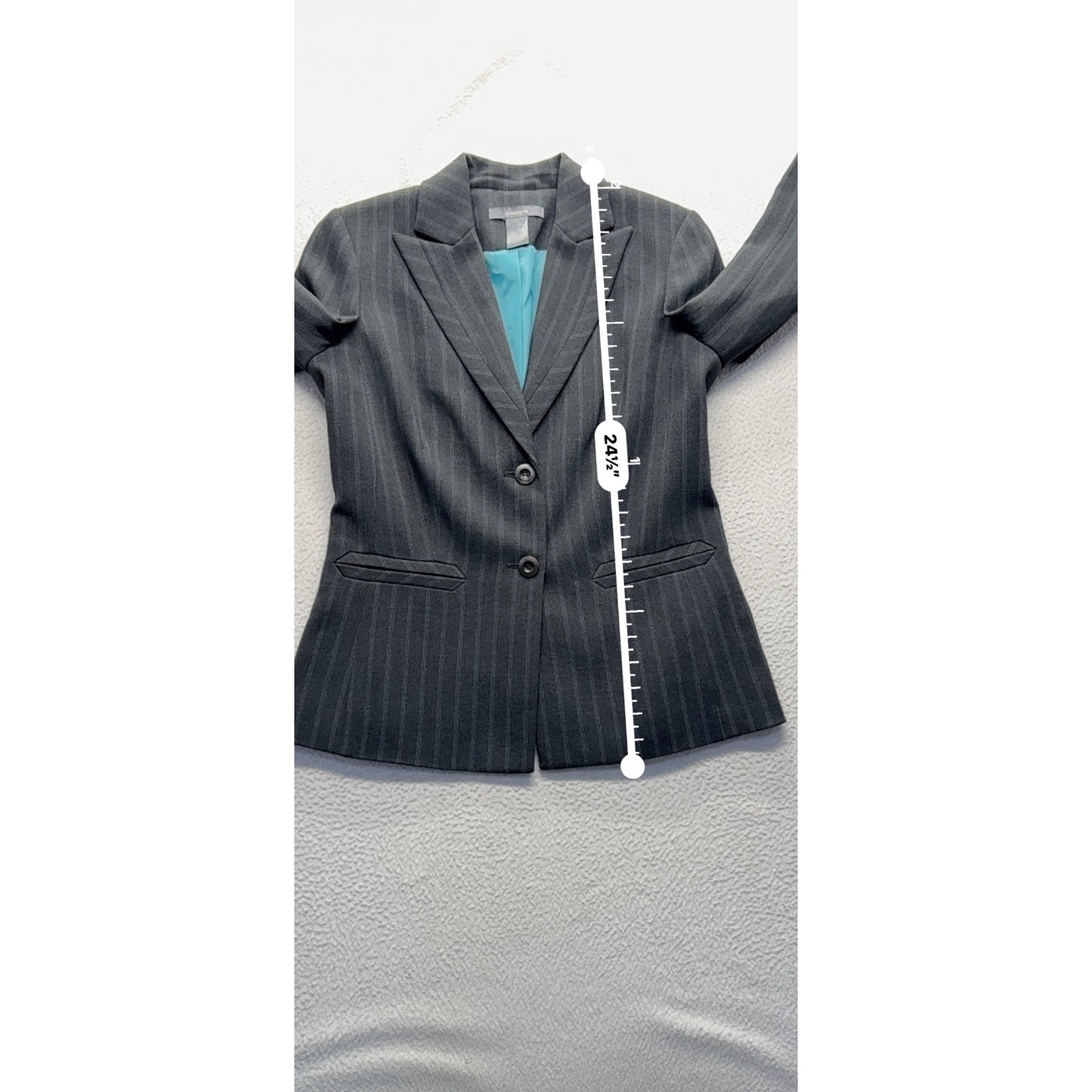 Liz Claiborne Gray Pinstripe Blazer Jacket Petite 4 Two-Button Pockets #9416