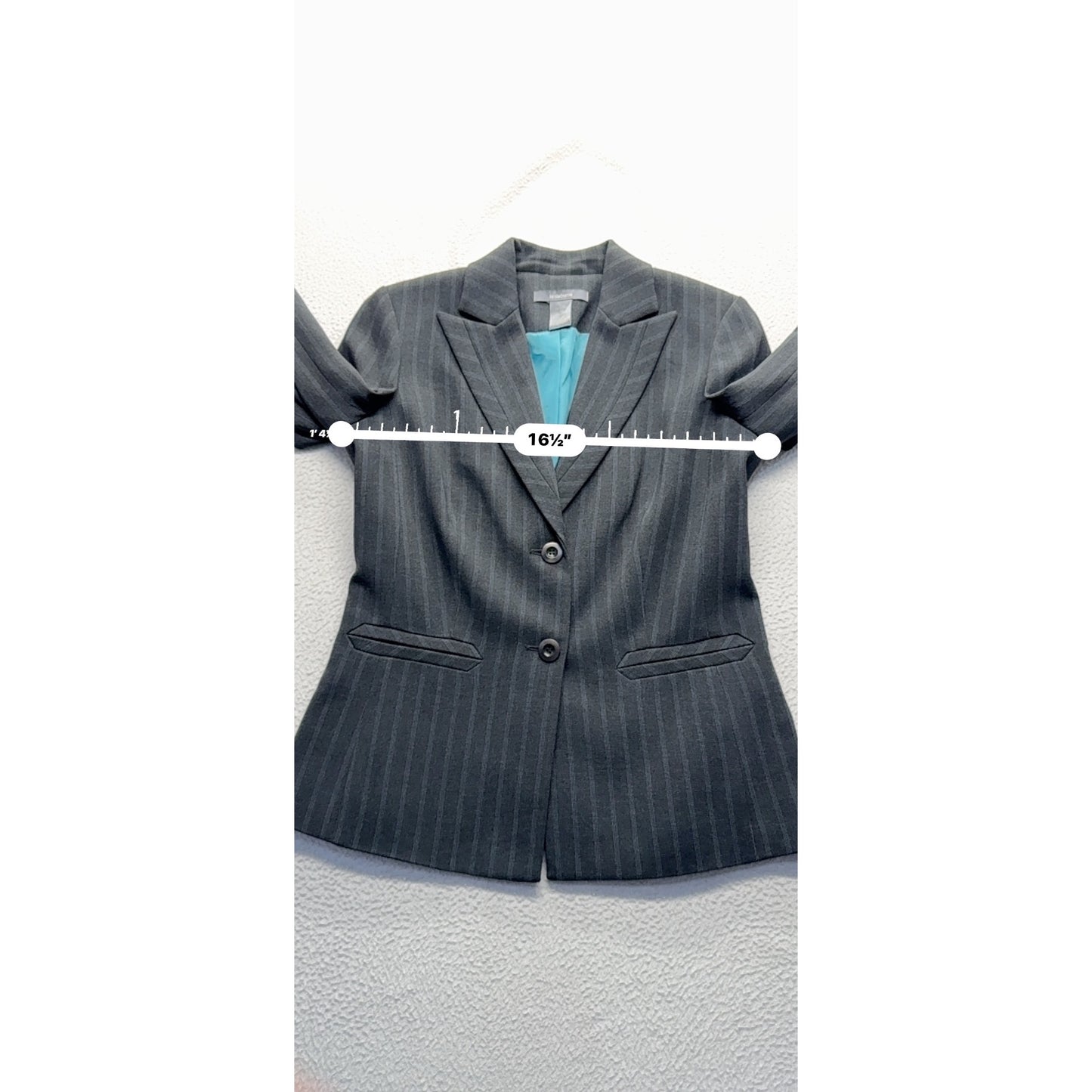 Liz Claiborne Gray Pinstripe Blazer Jacket Petite 4 Two-Button Pockets #9416