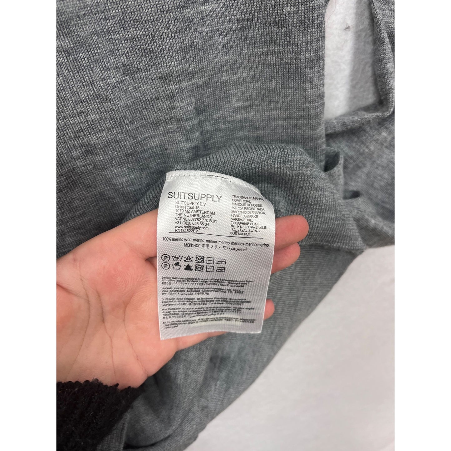 Suitsupply Grey Merino Wool Crewneck Sweater Size L #8326