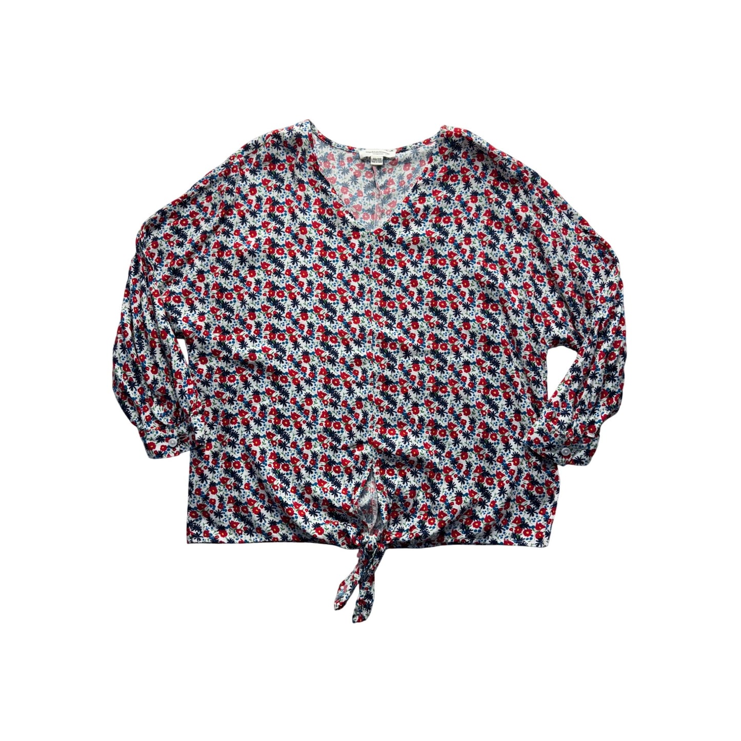 Beachlunchlounge Floral V-Neck Tie-Front Blouse XS 242B