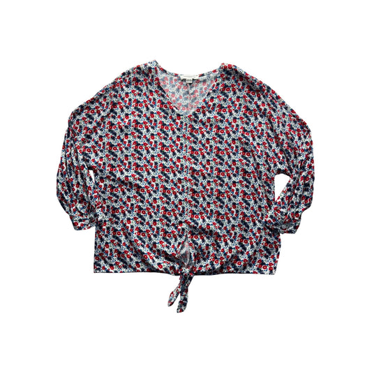 Beachlunchlounge Floral V-Neck Tie-Front Blouse XS 242B