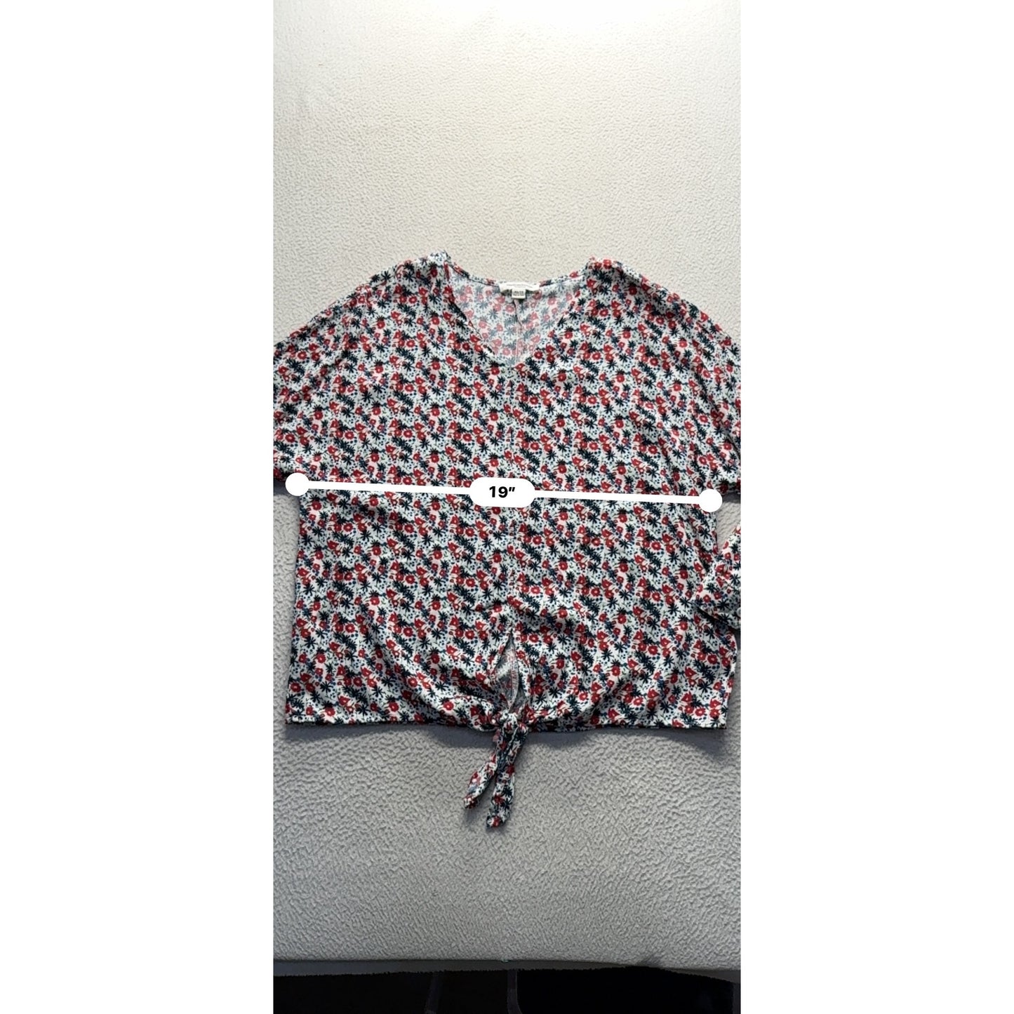 Beachlunchlounge Floral V-Neck Tie-Front Blouse XS 242B