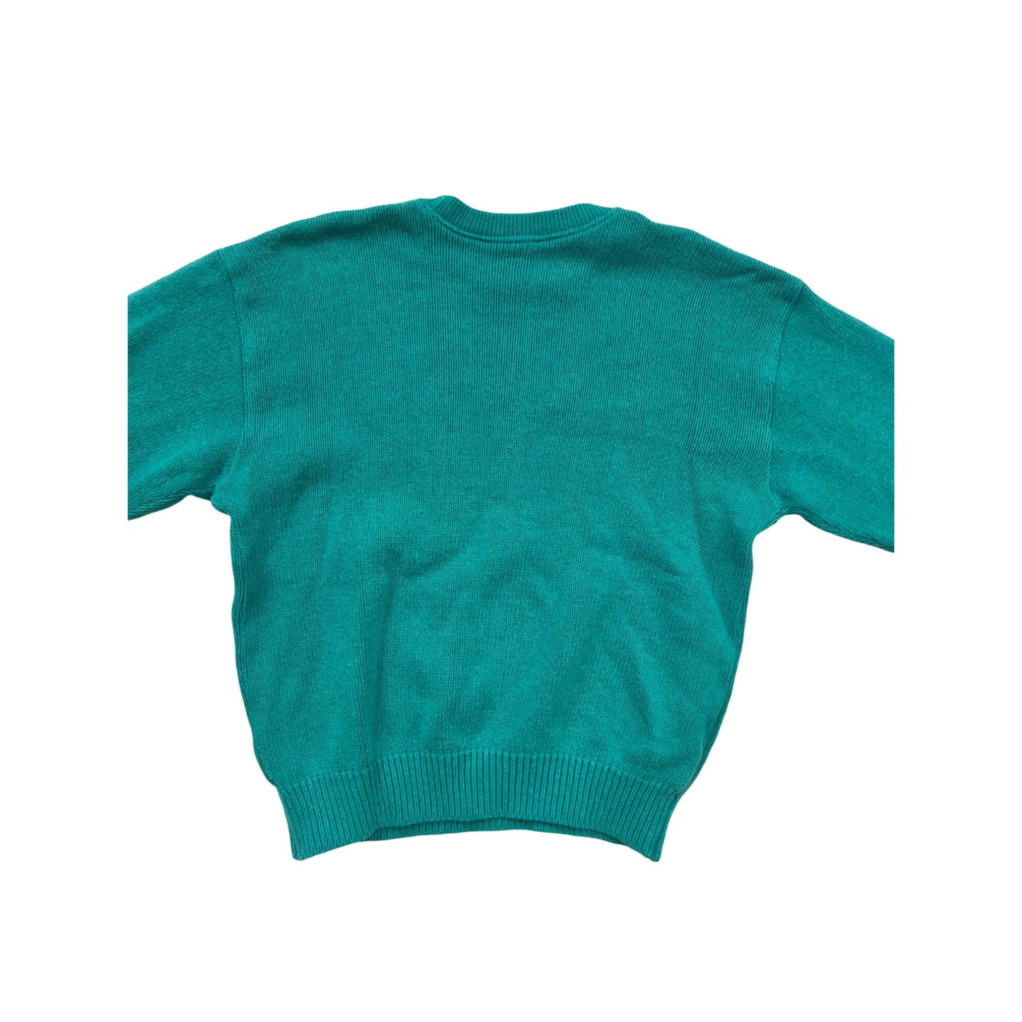 Vintage 1980s Teal Knit Sweater With Embossed Bird Design Crewneck #99A