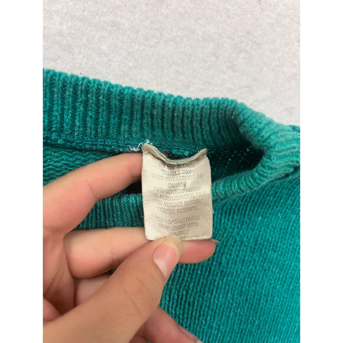 Vintage 1980s Teal Knit Sweater With Embossed Bird Design Crewneck #99A