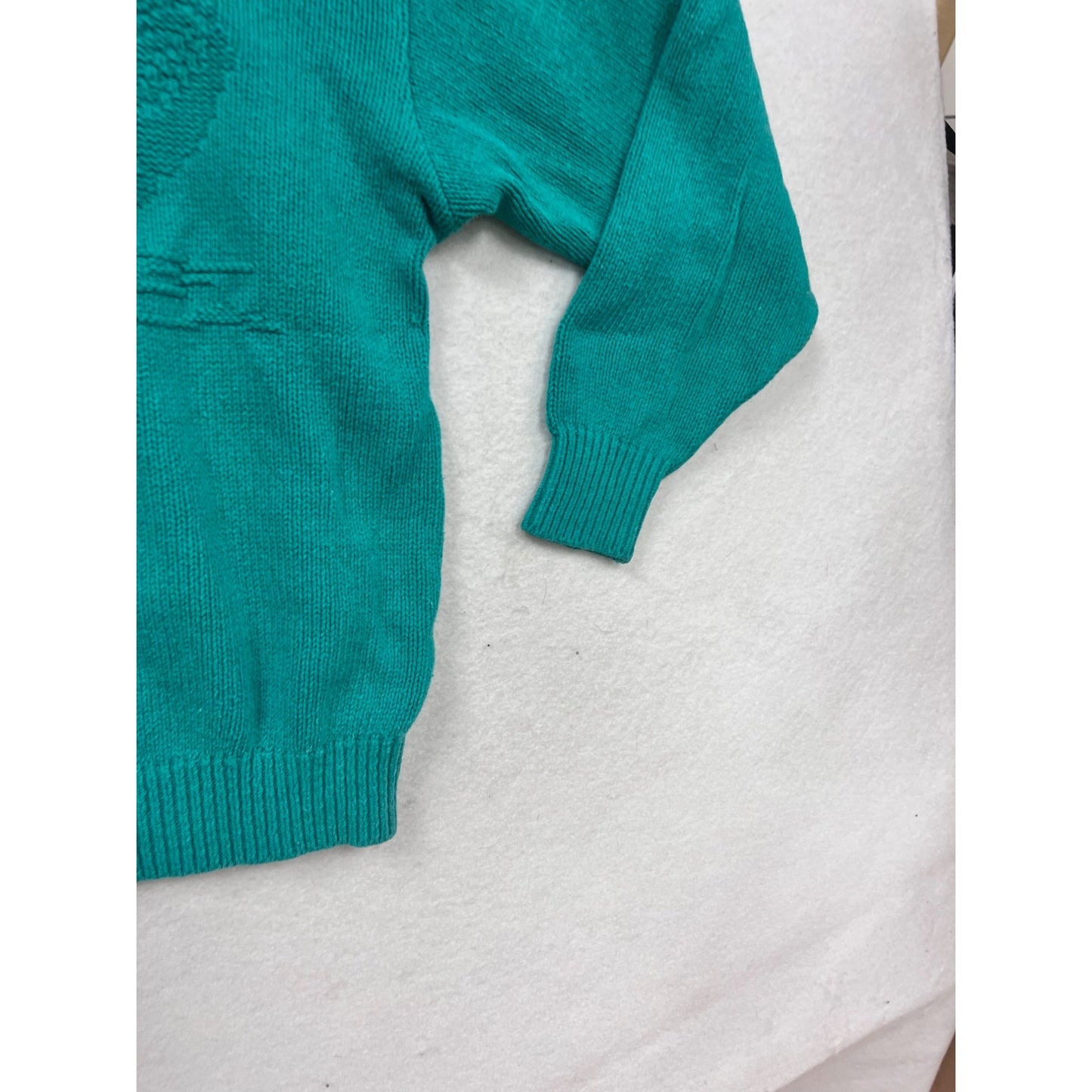 Vintage 1980s Teal Knit Sweater With Embossed Bird Design Crewneck #99A