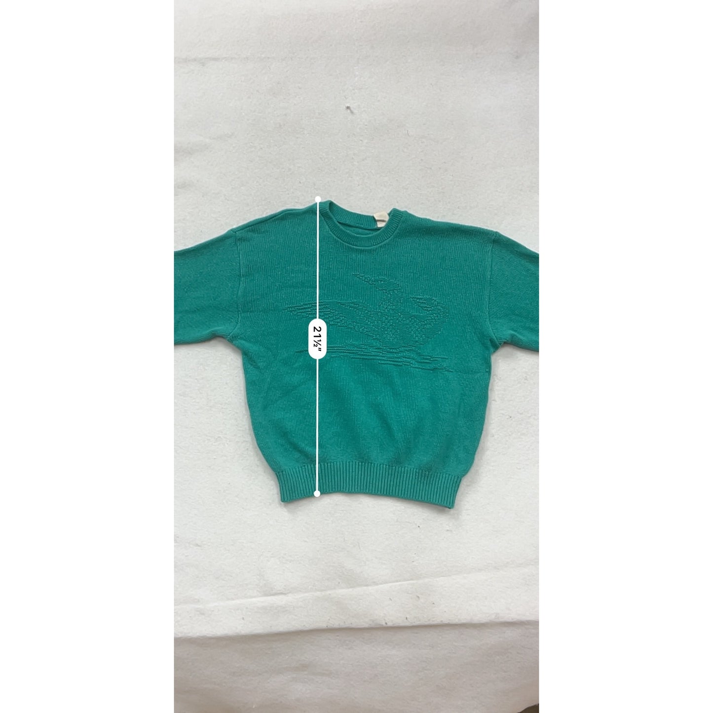 Vintage 1980s Teal Knit Sweater With Embossed Bird Design Crewneck #99A