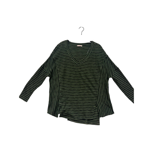 Womens Striped Green & Black V-Neck Long Sleeve Top By Marverie Size S #8791