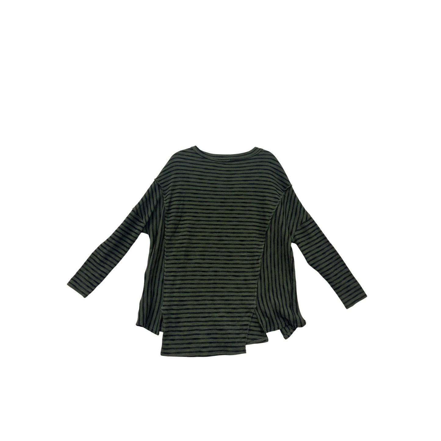Womens Striped Green & Black V-Neck Long Sleeve Top By Marverie Size S #8791