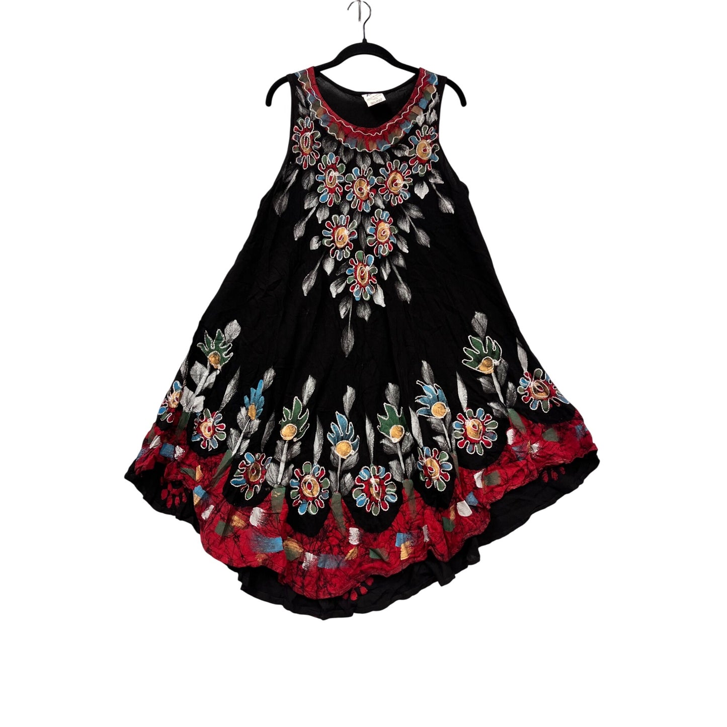 Asha Womens Embroidered Black Sleeveless Dress Free Size #413A