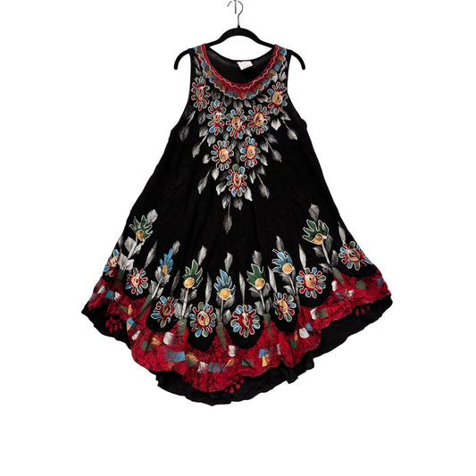 Asha Womens Embroidered Black Sleeveless Dress Free Size #413A