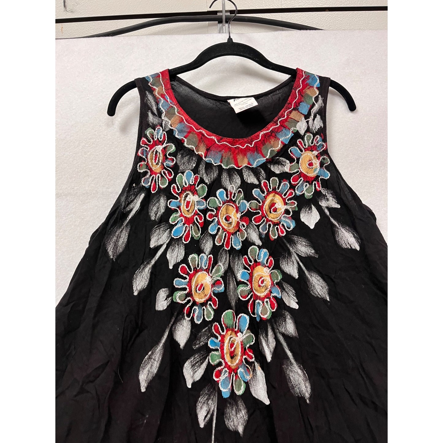 Asha Womens Embroidered Black Sleeveless Dress Free Size #413A