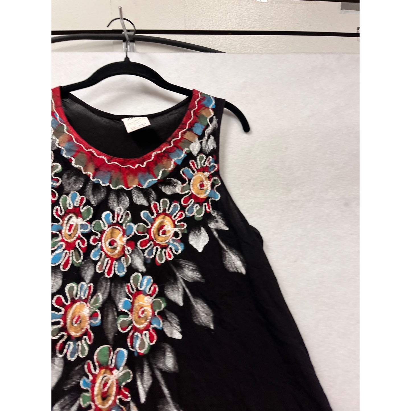 Asha Womens Embroidered Black Sleeveless Dress Free Size #413A