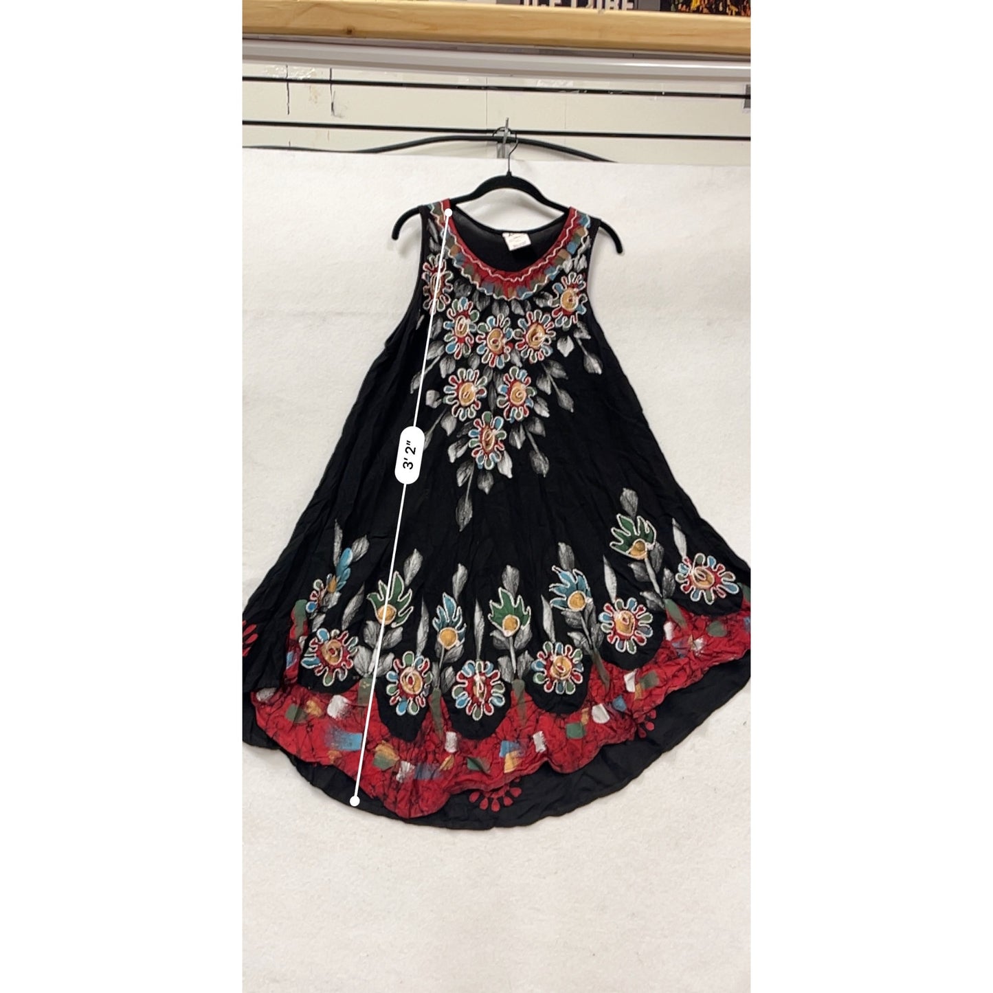 Asha Womens Embroidered Black Sleeveless Dress Free Size #413A