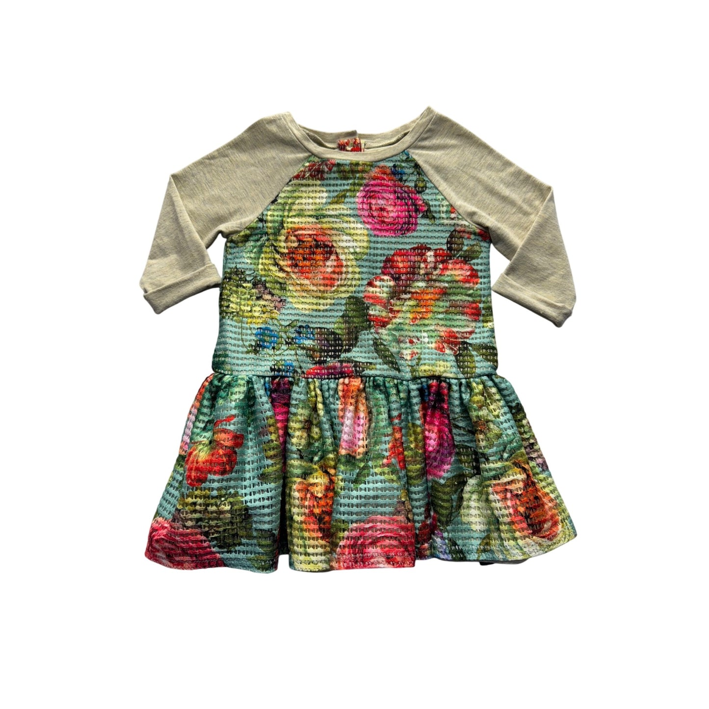 Peppa & Julie Size 4 Floral Textured Knit Dress With Beige Sleeves 268B