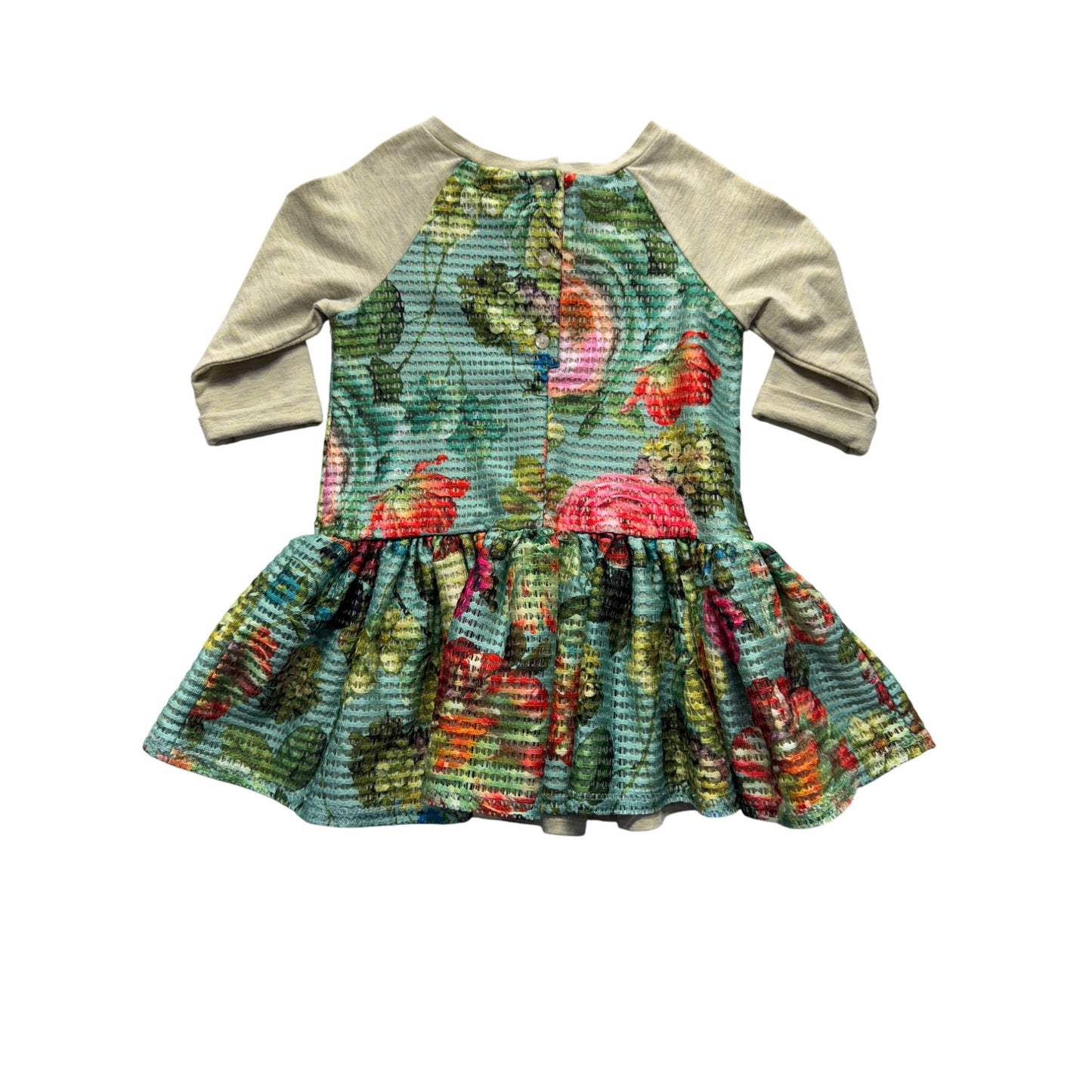 Peppa & Julie Size 4 Floral Textured Knit Dress With Beige Sleeves 268B