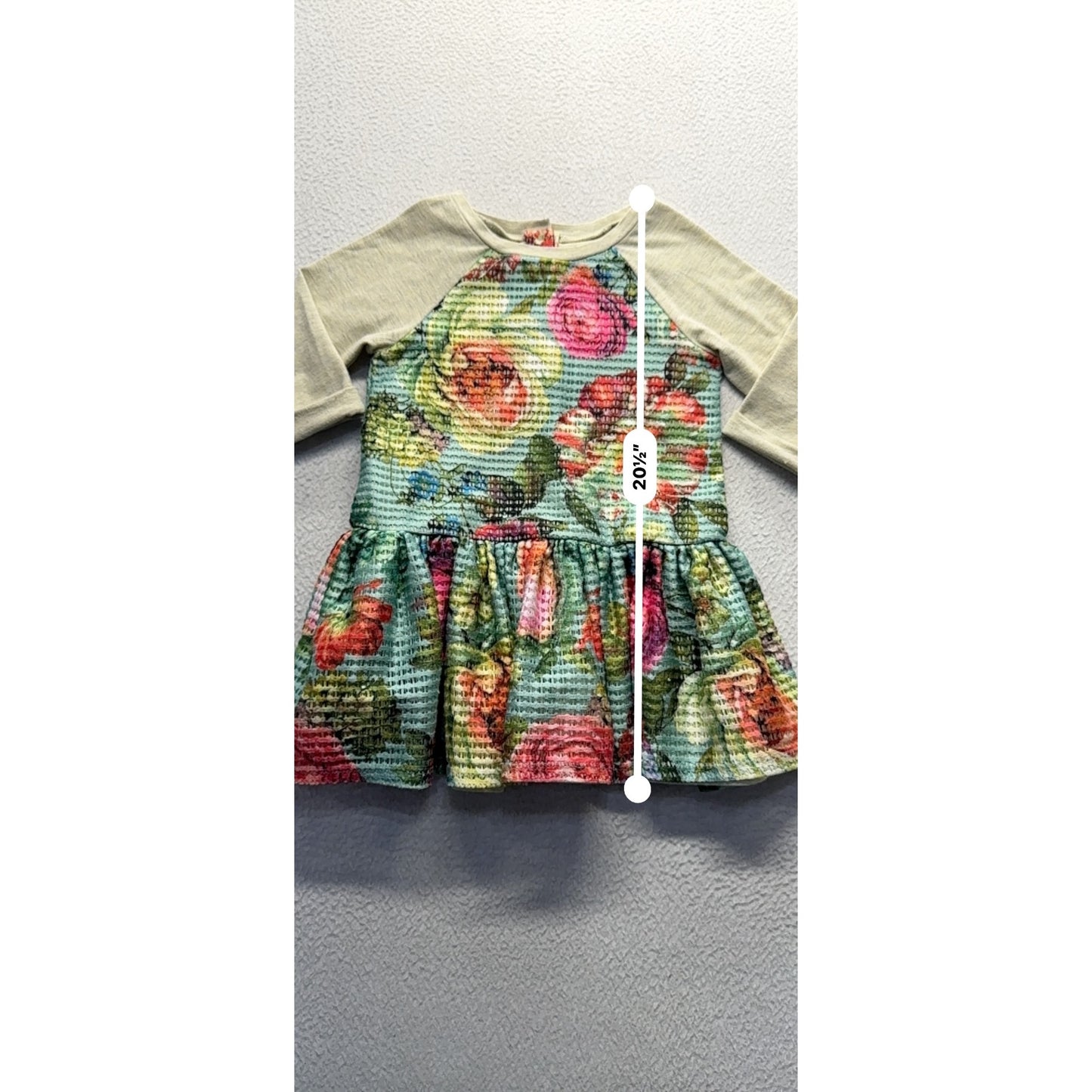 Peppa & Julie Size 4 Floral Textured Knit Dress With Beige Sleeves 268B