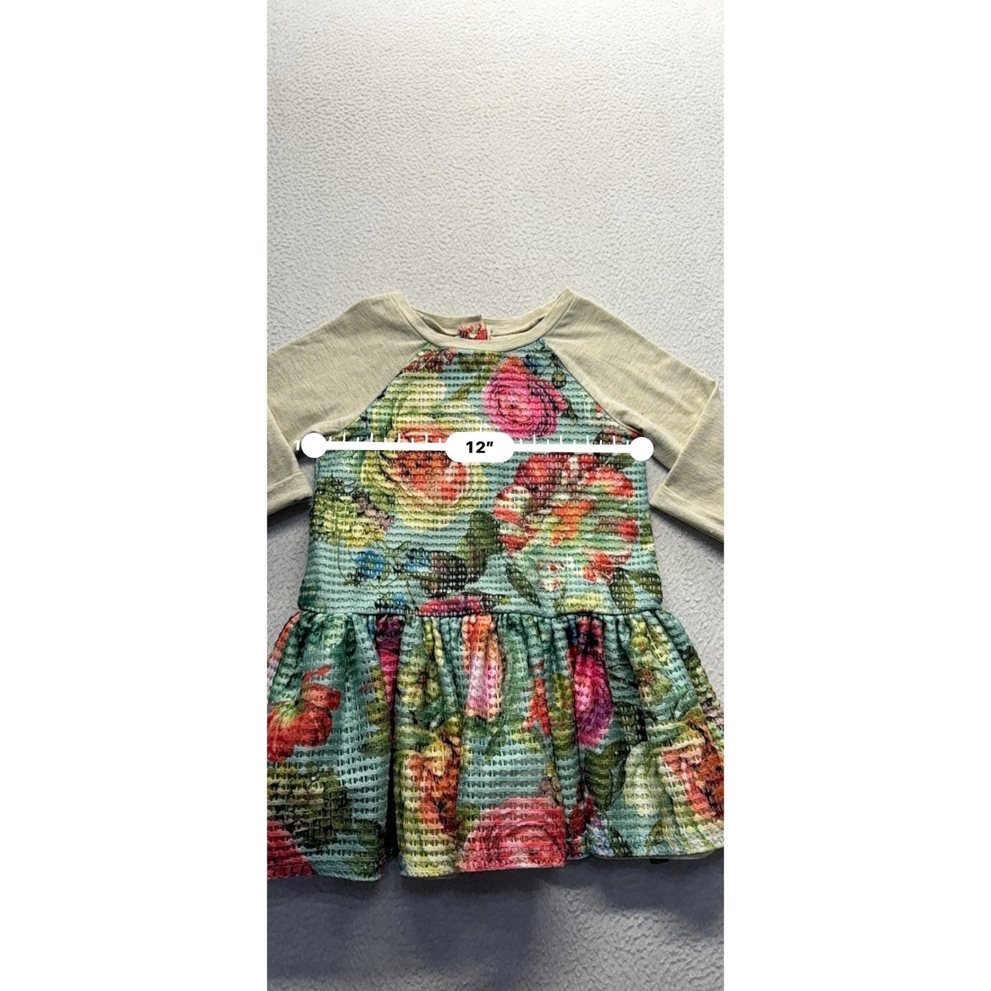 Peppa & Julie Size 4 Floral Textured Knit Dress With Beige Sleeves 268B