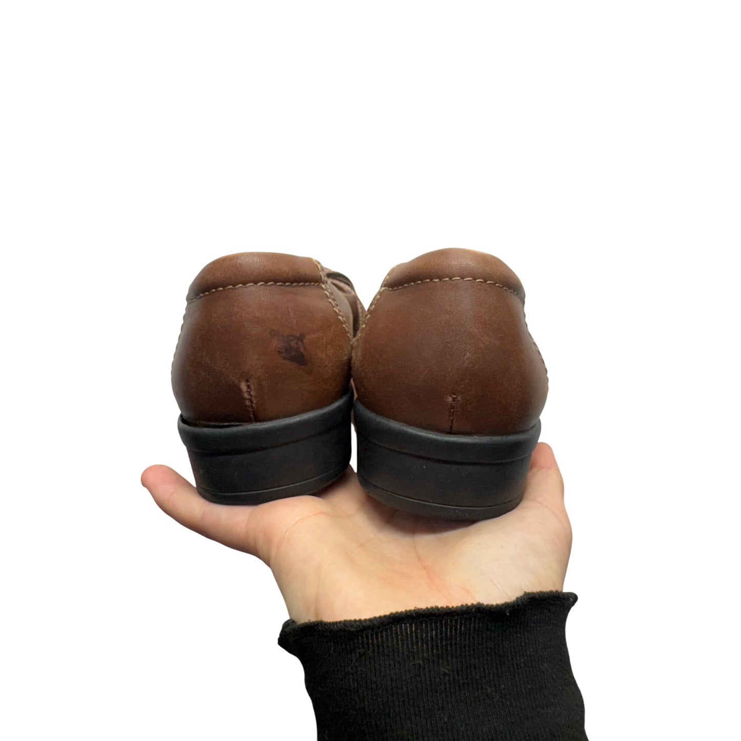 Clarks Brown Leather Slip-On Flats With Cross Strap Detail - Everyday Wear #9244
