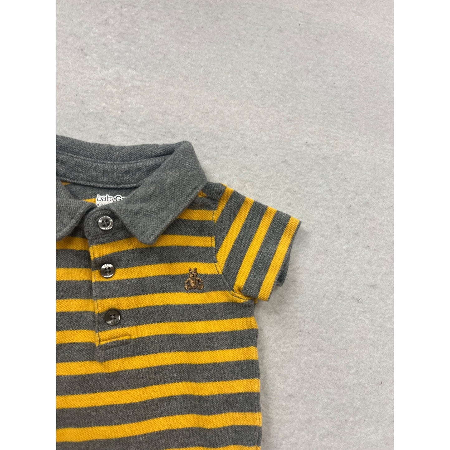 BabyGap 0-3M Striped Yellow & Gray Polo With Collar & Buttons #137C