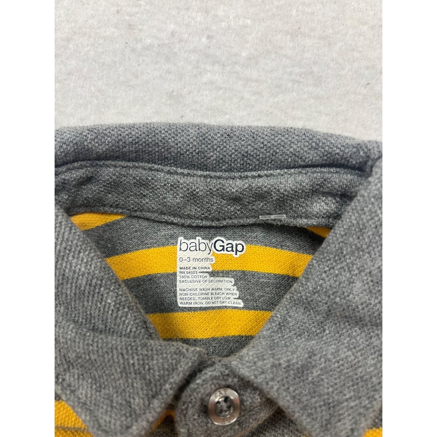 BabyGap 0-3M Striped Yellow & Gray Polo With Collar & Buttons #137C