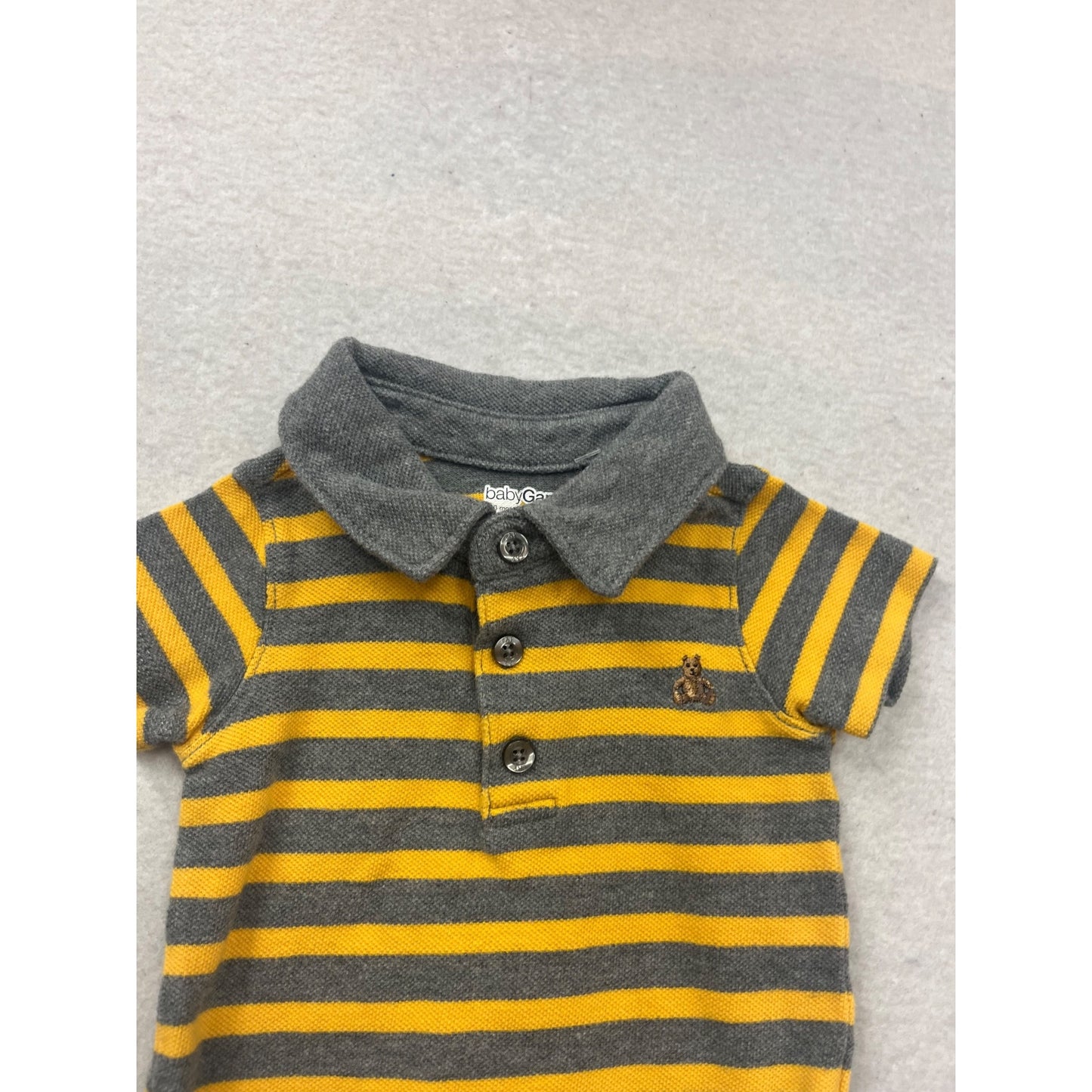 BabyGap 0-3M Striped Yellow & Gray Polo With Collar & Buttons #137C