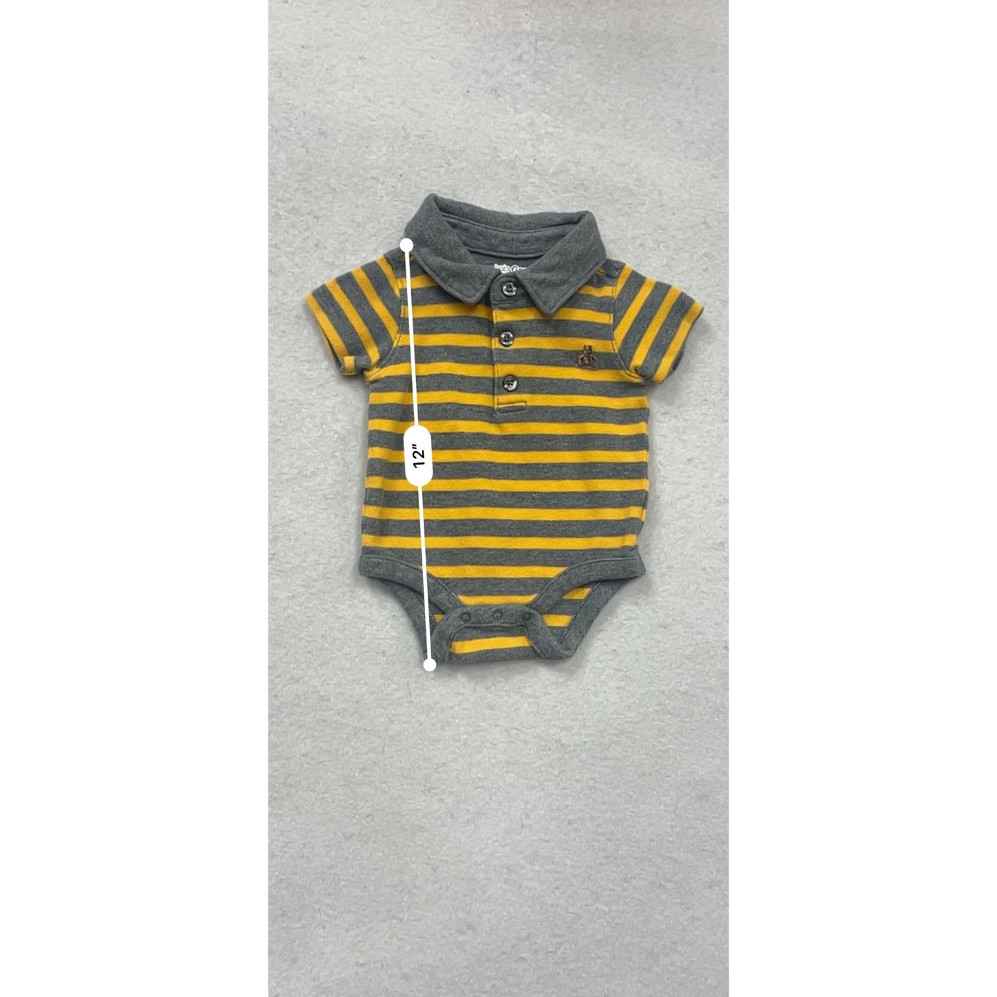 BabyGap 0-3M Striped Yellow & Gray Polo With Collar & Buttons #137C