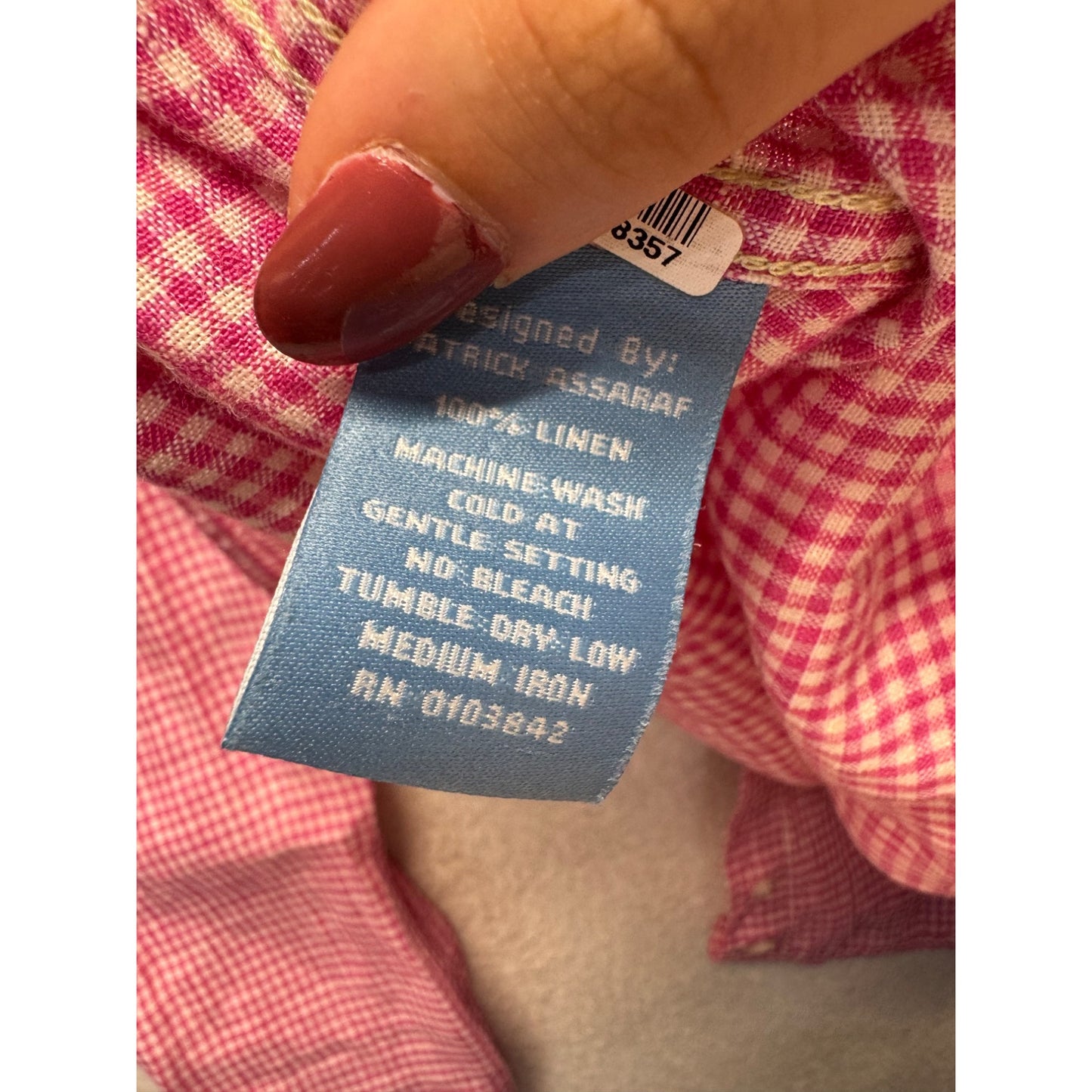 Toscano Aqua Red Gingham Long Sleeve Button-Up L 100% Linen #9041