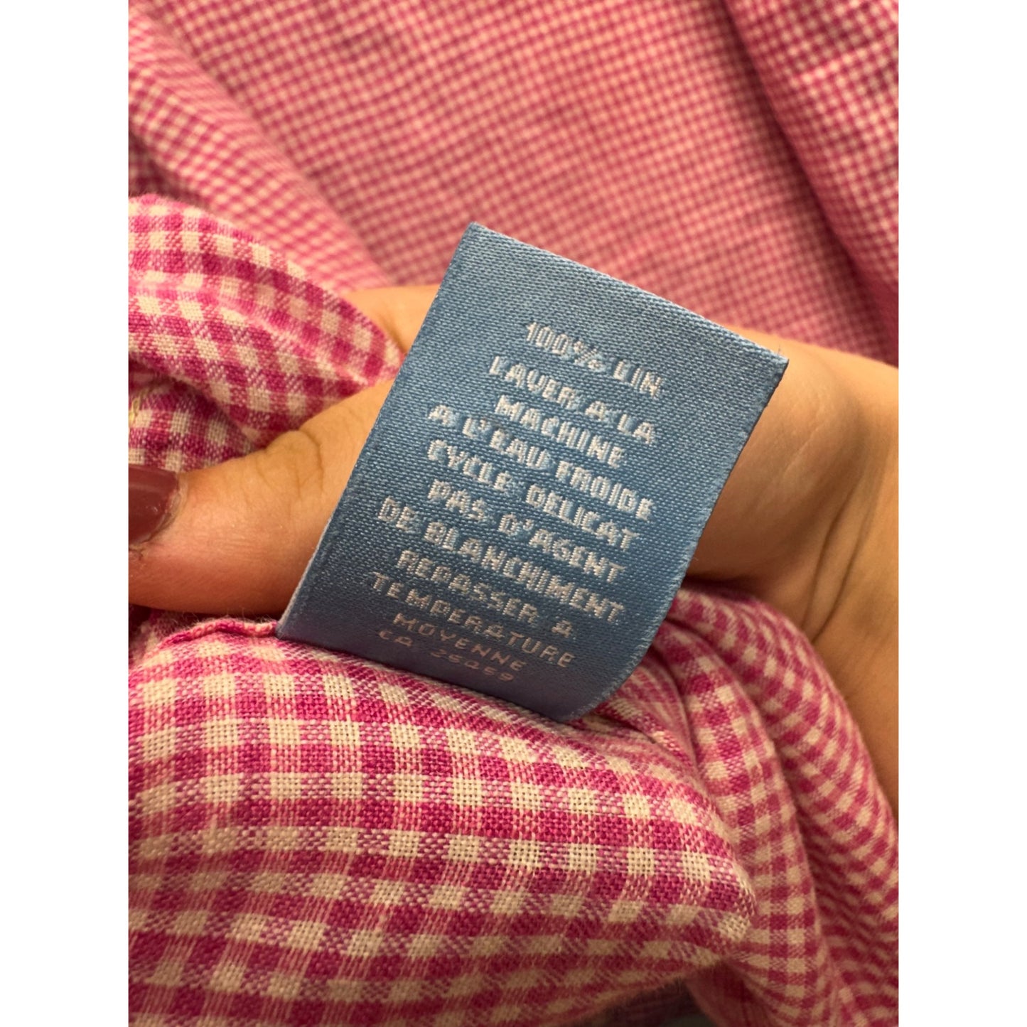 Toscano Aqua Red Gingham Long Sleeve Button-Up L 100% Linen #9041