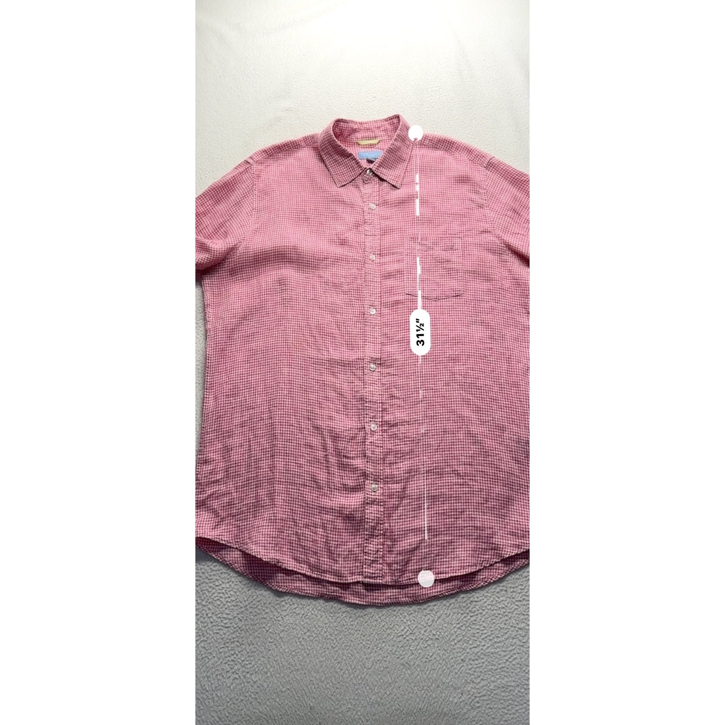 Toscano Aqua Red Gingham Long Sleeve Button-Up L 100% Linen #9041