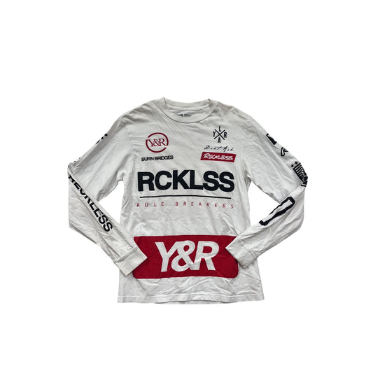 Young & Reckless White Graphic Long Sleeve T-Shirt Mens Small #8274